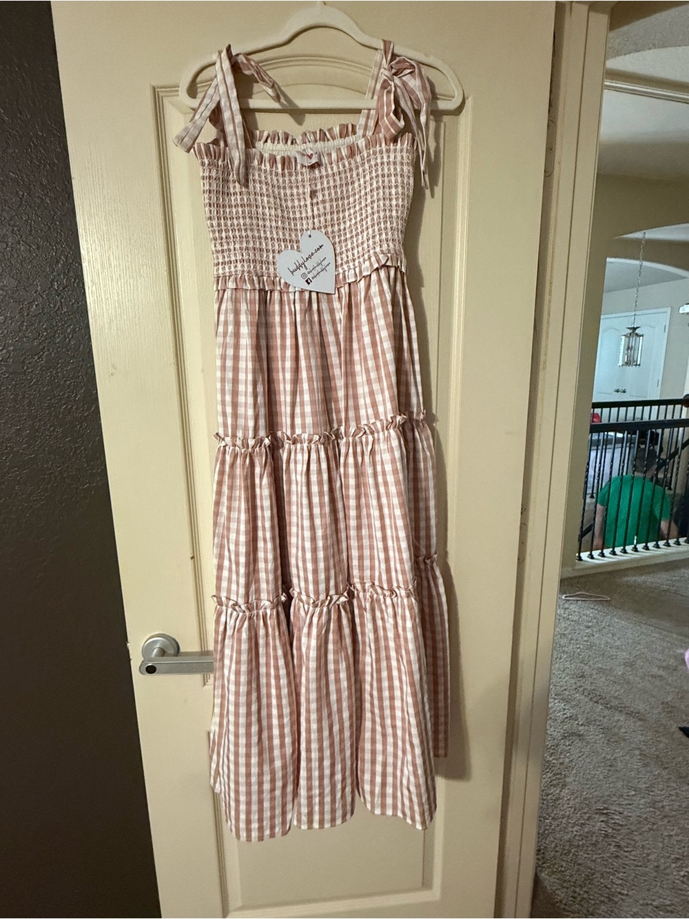 Buddy Love Pink Gingham Tiered Maxi Dress with Tie Straps
